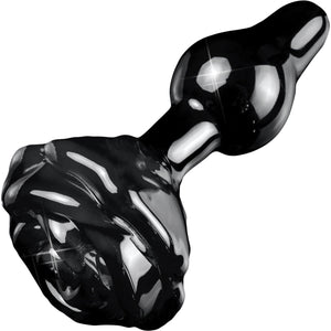 Icicles No. 76 Black Glass Anal Plug With Rose Shaped Base