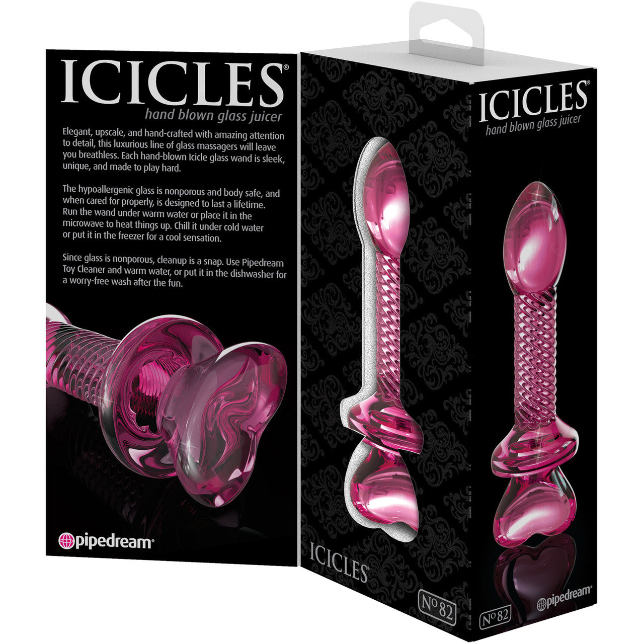 Icicles No. 82 Pink Glass Probe With Swirl Pattern & Heart Shaped Base