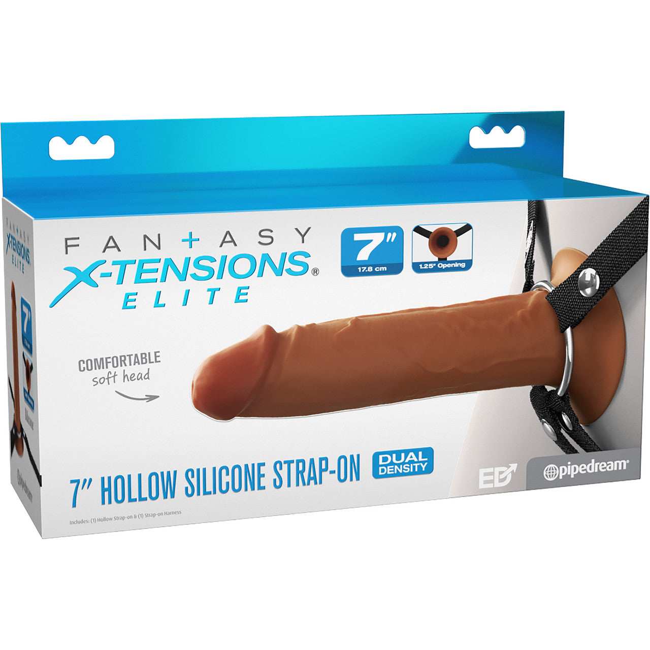 Fantasy X-tensions Elite 7" Hollow Silicone Strap-On Dual Density Dildo & Harness Kit - Caramel