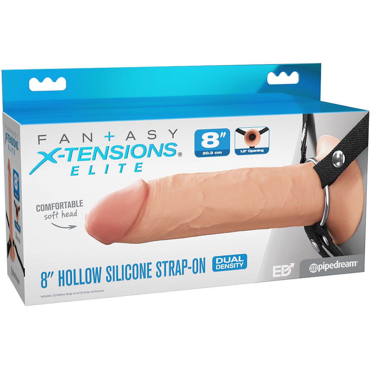 Fantasy X-tensions Elite 8" Hollow Silicone Strap-On Dual Density Dildo & Harness Kit - Vanilla