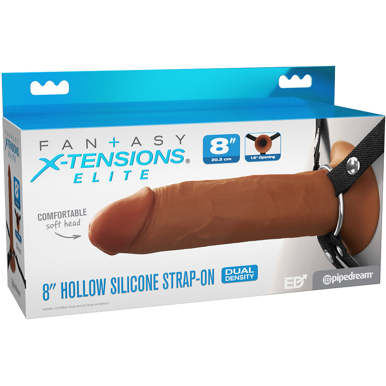 Fantasy X-tensions Elite 8" Hollow Silicone Strap-On Dual Density Dildo & Harness Kit - Caramel