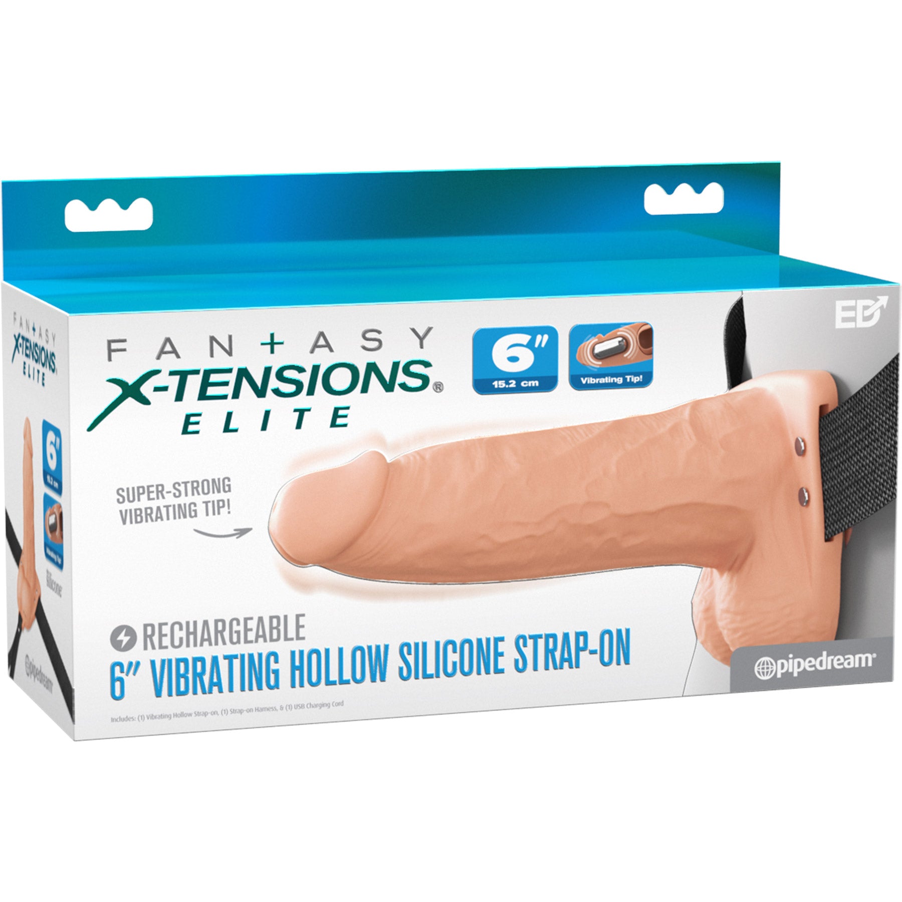 Fantasy X-Tensions Elite Vibrating Silicone Dual Density 6" Hollow Strap-On Dildo - Vanilla