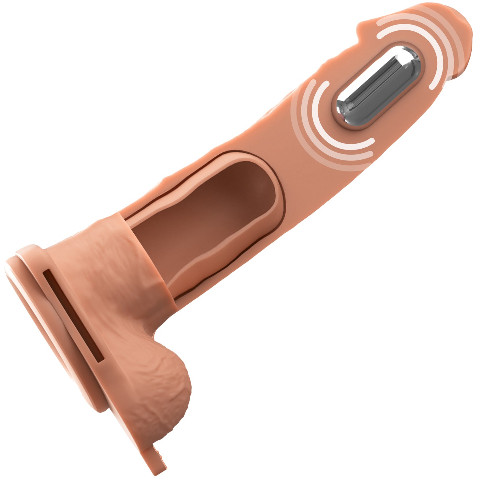 Fantasy X-Tensions Elite Vibrating Silicone Dual Density 7" Hollow Strap-On Dildo - Vanilla