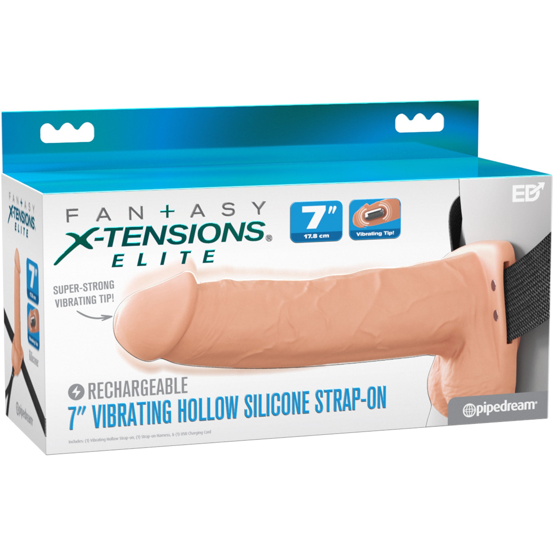 Fantasy X-Tensions Elite Vibrating Silicone Dual Density 7" Hollow Strap-On Dildo - Vanilla