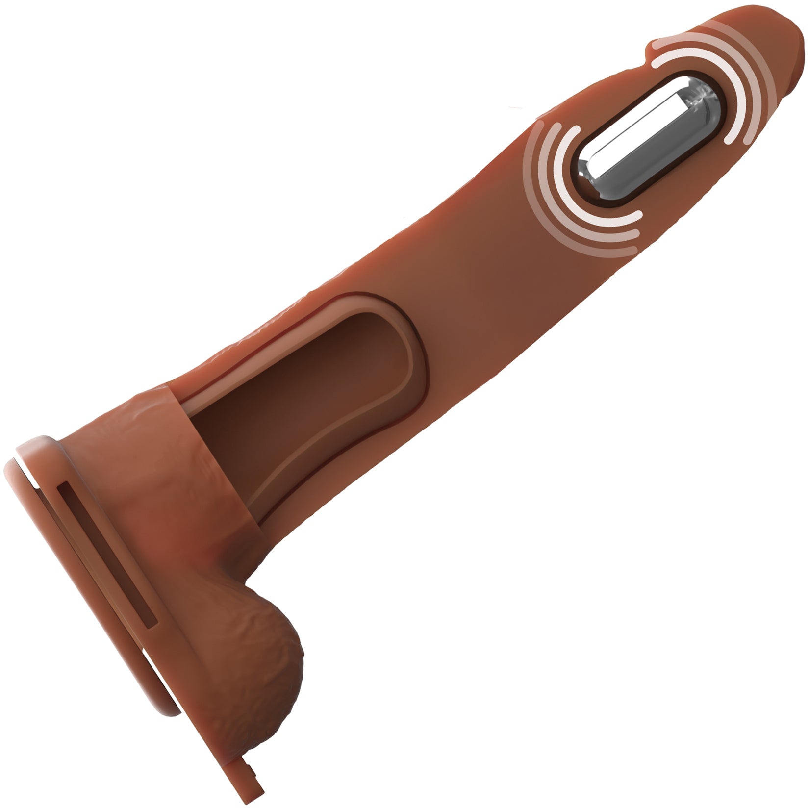 Fantasy X-Tensions Elite Vibrating Silicone Dual Density 8" Hollow Strap-On Dildo - Chocolate