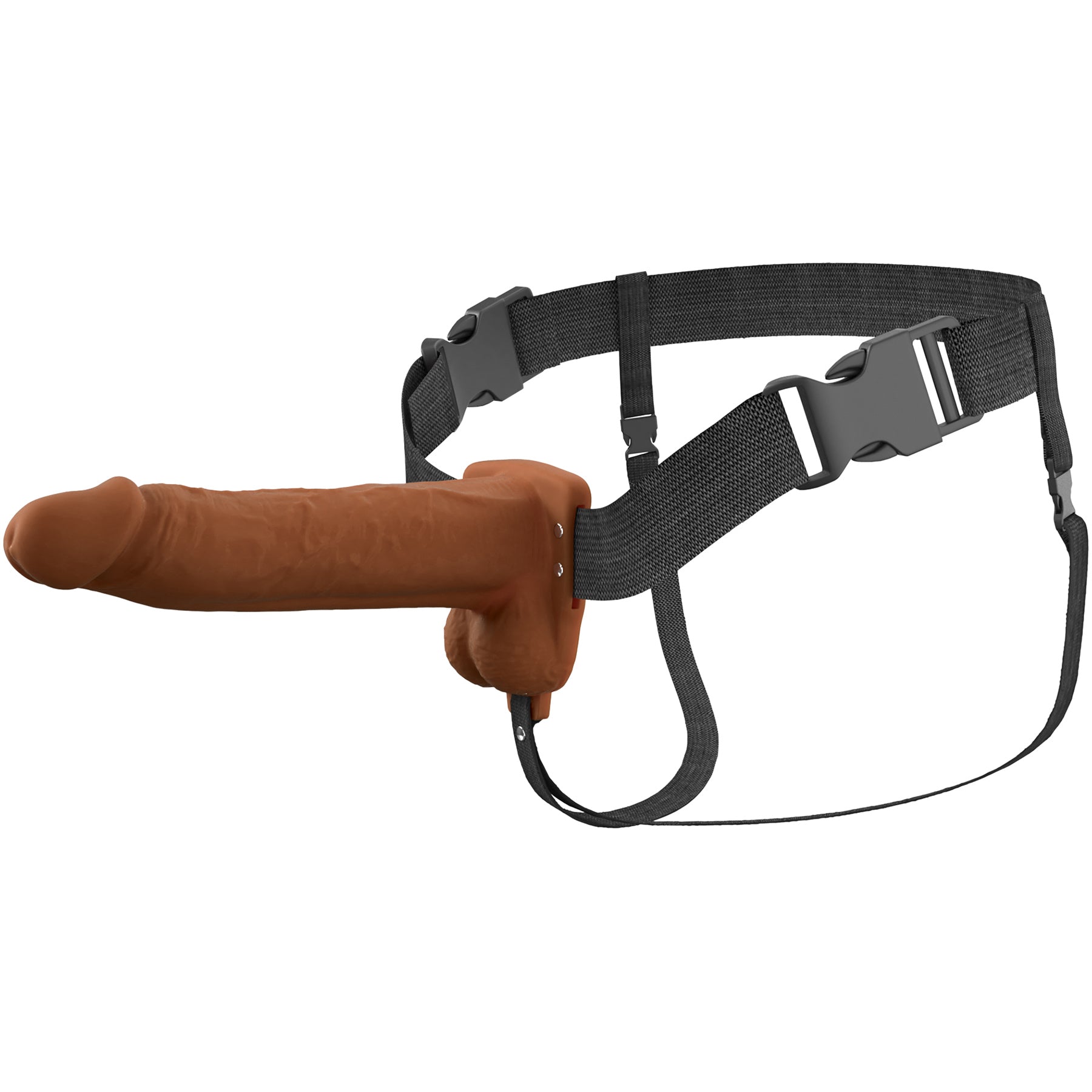 Fantasy X-Tensions Elite Vibrating Silicone Dual Density 8" Hollow Strap-On Dildo - Chocolate