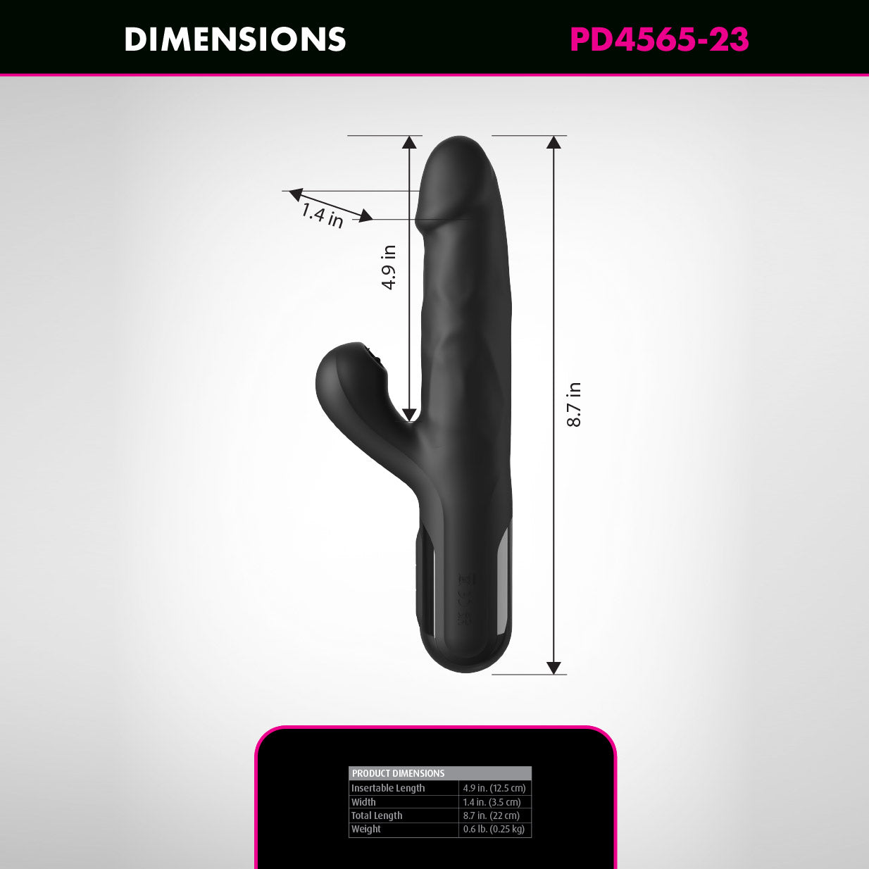 Fetish Fantasy Series Sonix Silicone Thruster Rechargeable Dual Stimulation Vibrator - Measurements