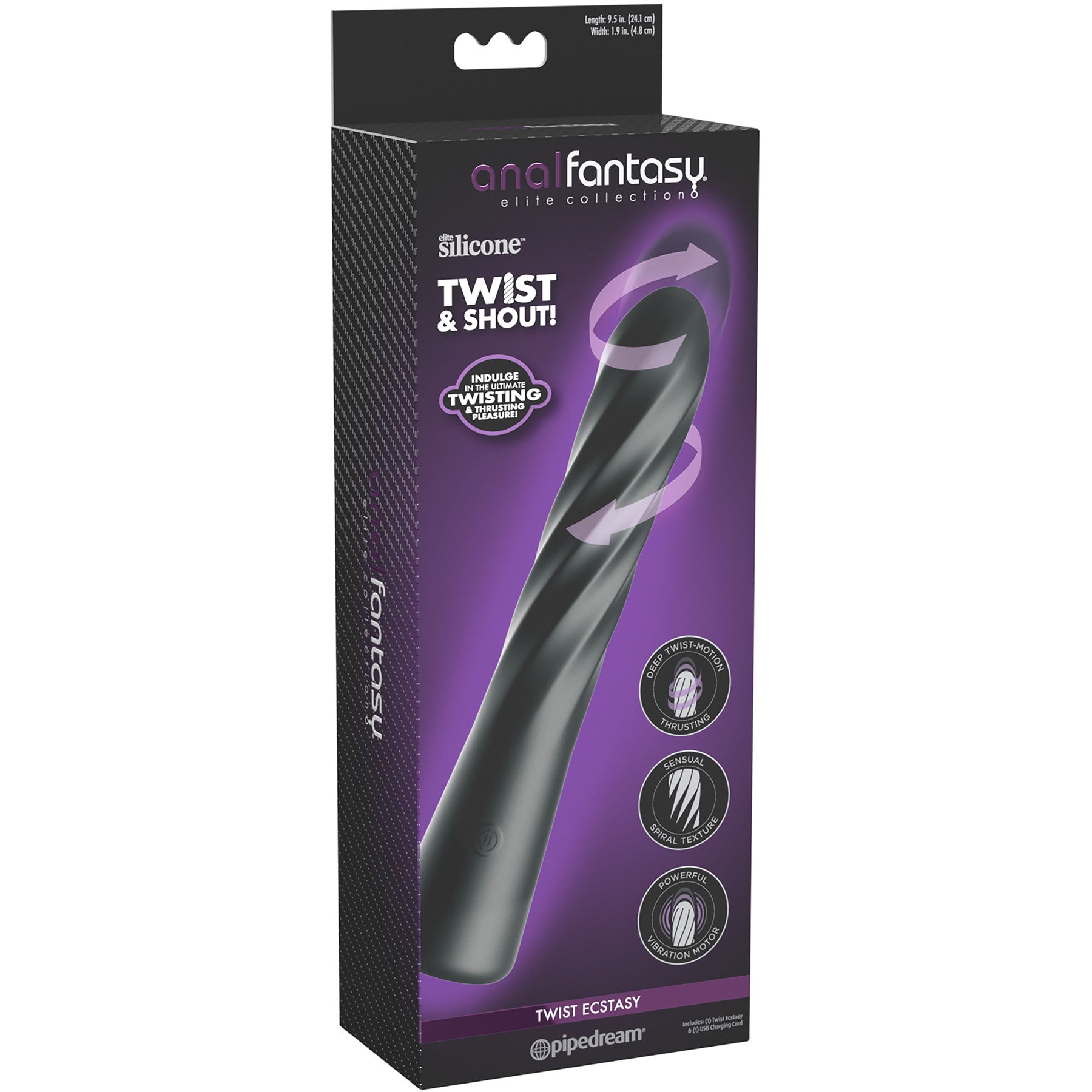 Anal Fantasy Elite Twist Ecstasy Rechargeable Silicone Rotating Dildo