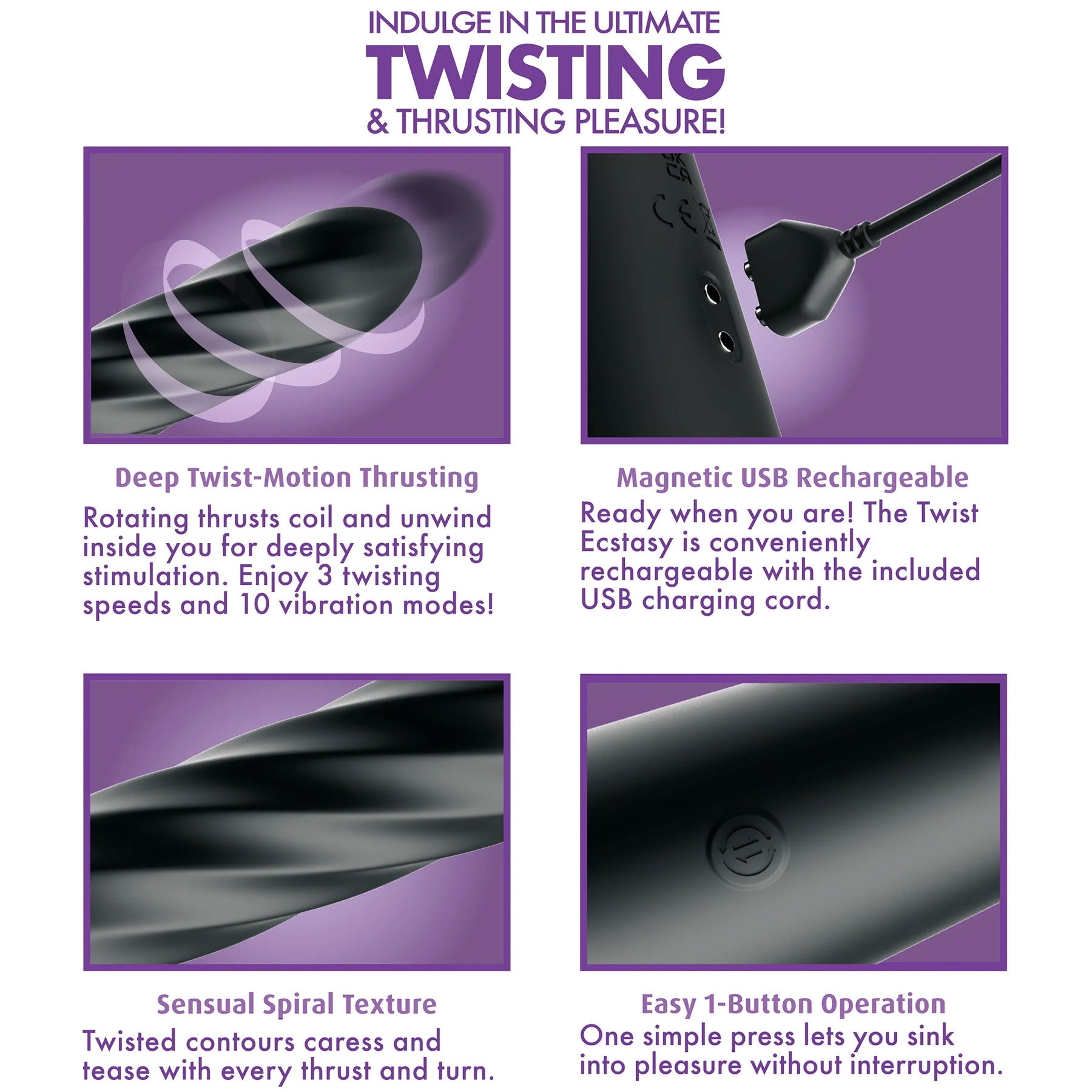 Anal Fantasy Elite Twist Ecstasy Rechargeable Silicone Rotating Dildo