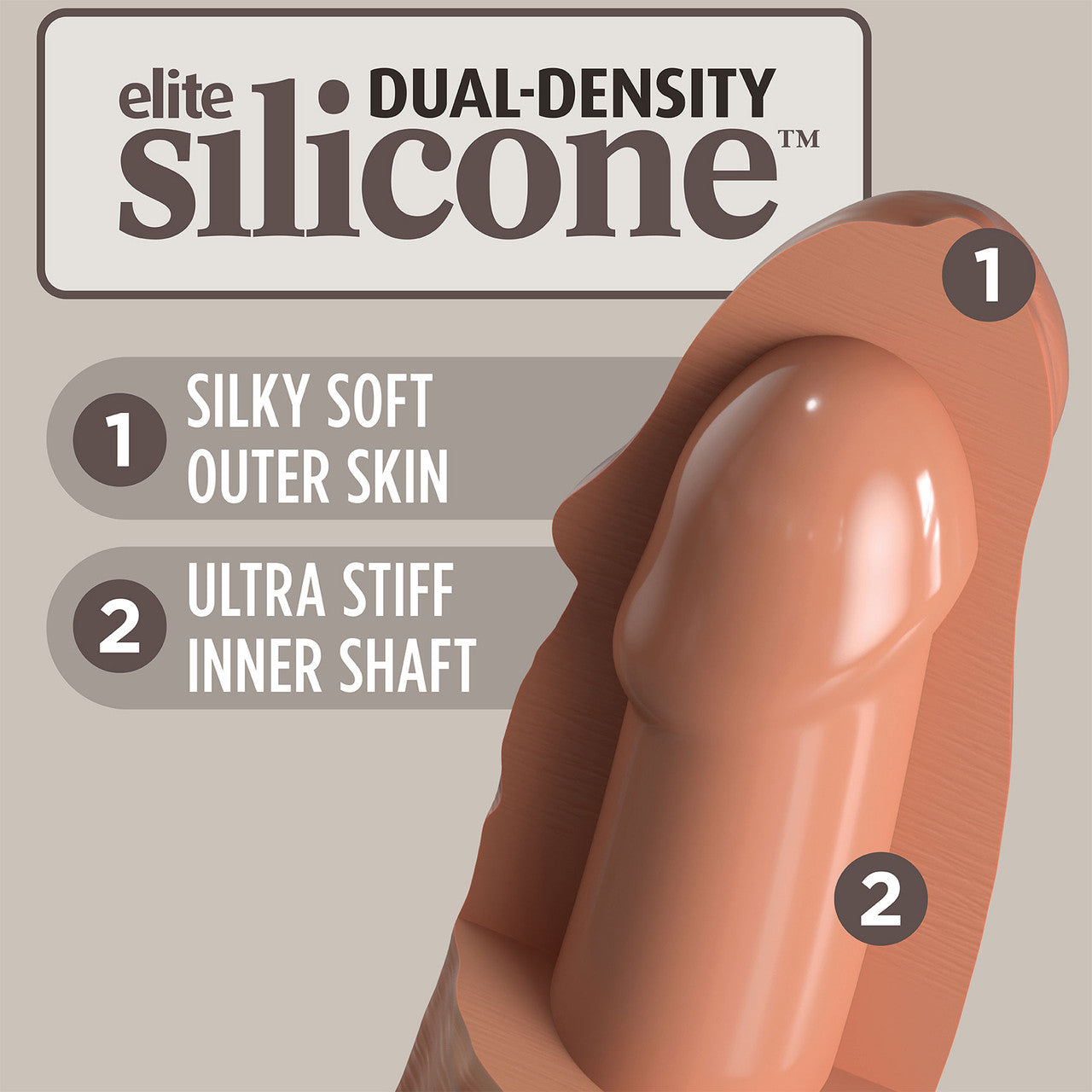 King Cock Elite Dual Density 7" Silicone Suction Cup Dildo - Caramel