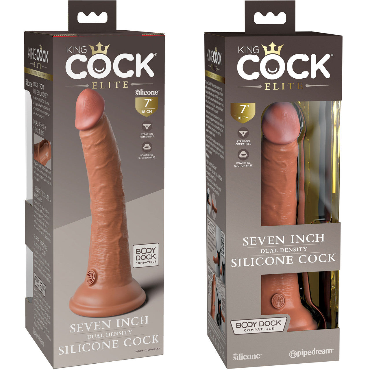 King Cock Elite Dual Density 7" Silicone Suction Cup Dildo - Caramel