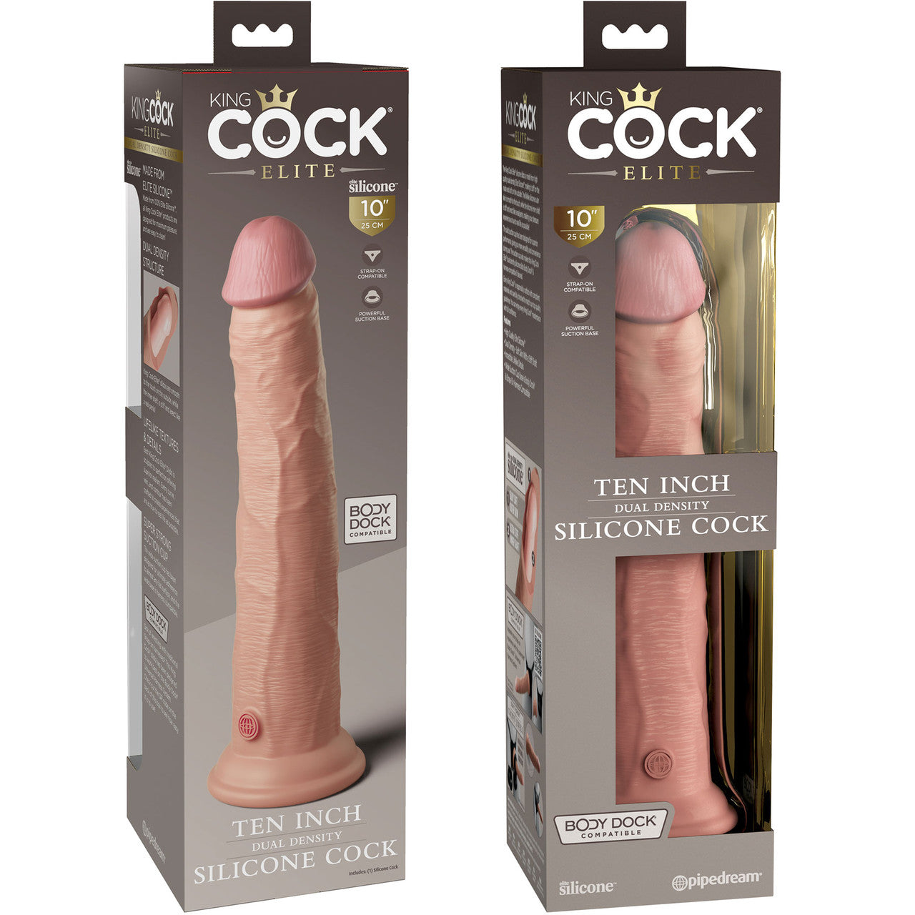 King Cock Elite Dual Density 10" Silicone Suction Cup Dildo - Vanilla