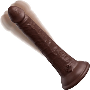 King Cock Elite Dual Density 7" Vibrating Silicone Suction Cup Dildo With Remote - Chocolate