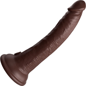 King Cock Elite Dual Density 7" Vibrating Silicone Suction Cup Dildo With Remote - Chocolate