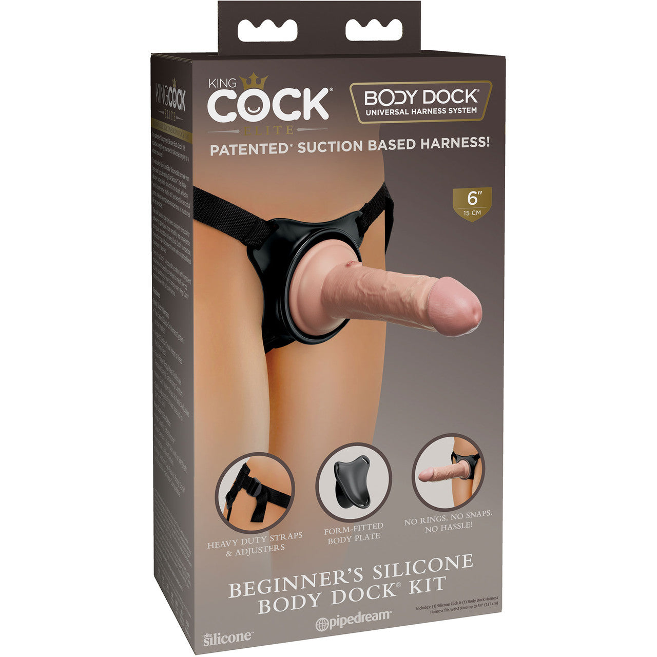 King Cock Elite Beginner's Silicone Body Dock Strap-on Kit With Silicone 6 Inch Dildo - Vanilla