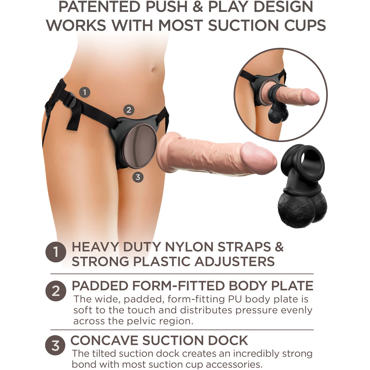 King Cock Elite Deluxe Body Dock Strap-On Kit With Swinging Crown Jewels & Silicone 8 Inch Dildo - Vanilla