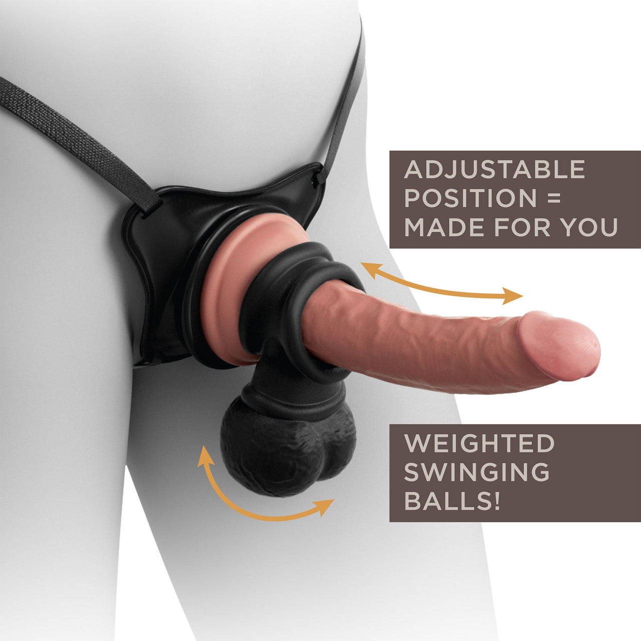 King Cock Elite Deluxe Body Dock Strap-On Kit With Swinging Crown Jewels & Silicone 8 Inch Dildo - Vanilla