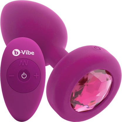 b-Vibe Vibrating Jewel Plug S/M Remote Control Silicone Anal Toy - Fuschia