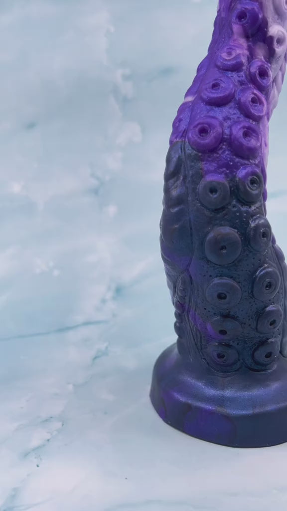 Load video: The newly designed Pris Toys Ursula Tentacle Dildo features a hand-sculpted tentacle with intricate scales, ridges, and suction cups. Crafted with medium firm 10a dragon skin, this toy offers a unique and pleasurable experience.