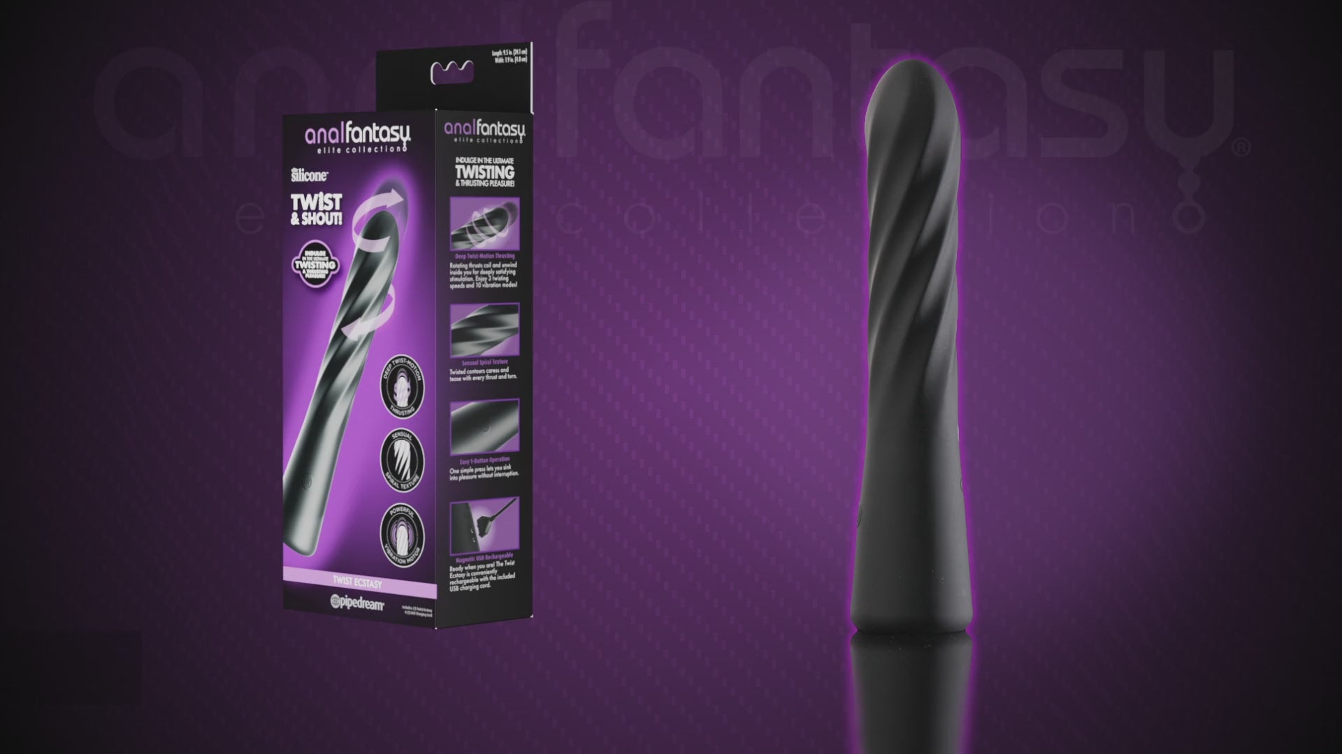 Anal Fantasy Elite Twist Ecstasy Rechargeable Silicone Rotating Dildo - Video