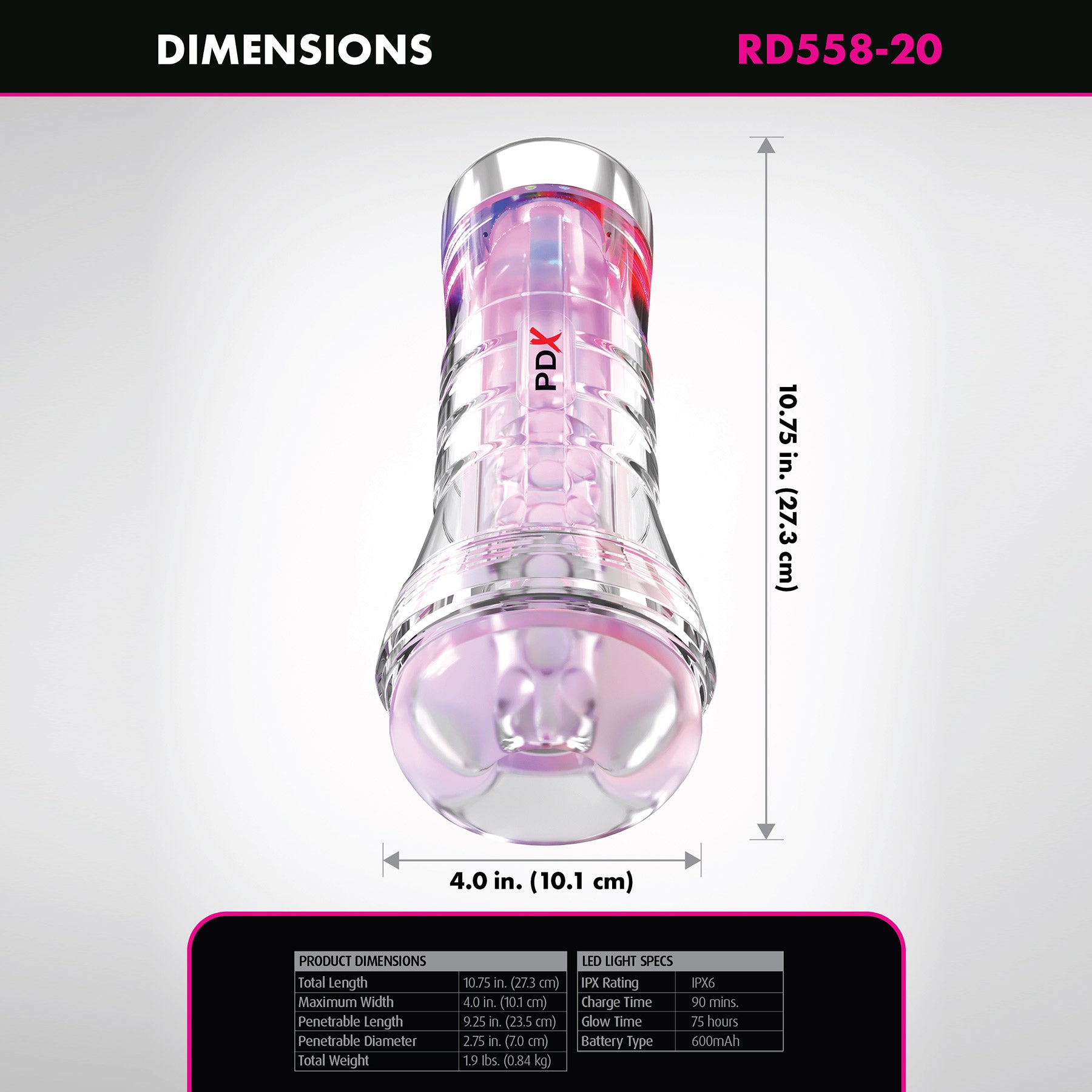 PDX Elite ViewTube See-Thru EZ-Grip LED Penis Stroker