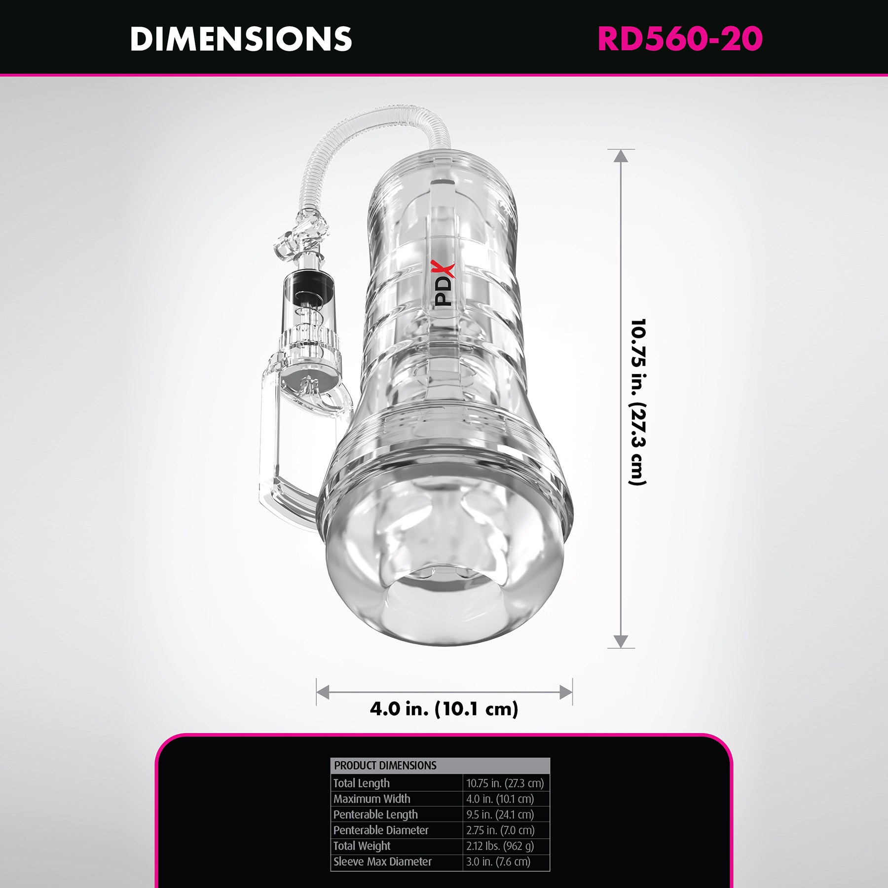 PDX Elite ViewTube Vac XXL Pump See-Thru EZ-Grip Penis Stroker