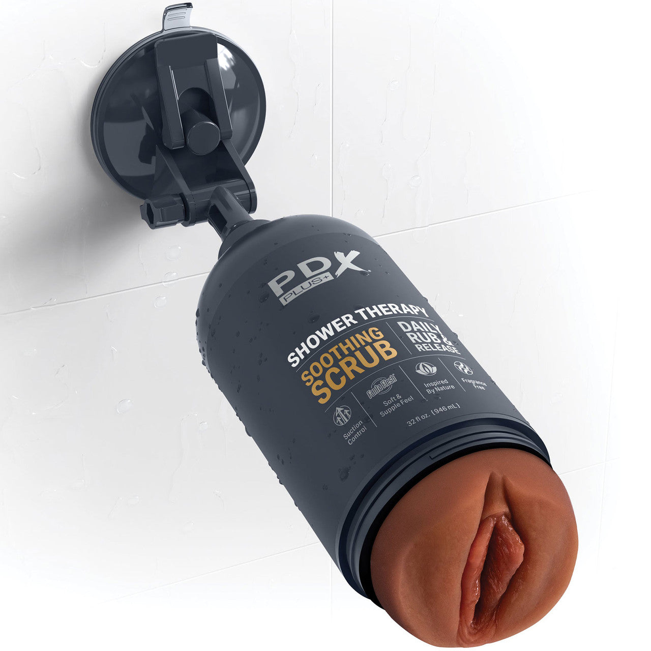 PDX Plus Shower Therapy Soothing Scrub Discreet Penis Stroker By Pipedream - Chocolate