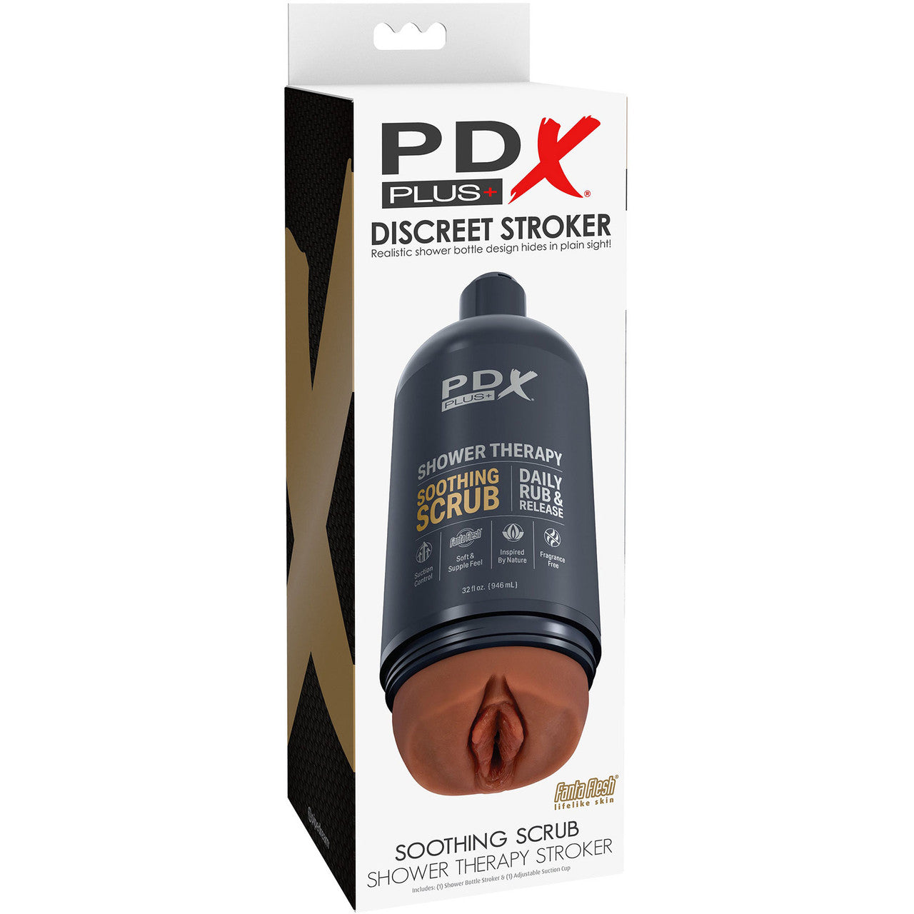 PDX Plus Shower Therapy Soothing Scrub Discreet Penis Stroker By Pipedream - Chocolate