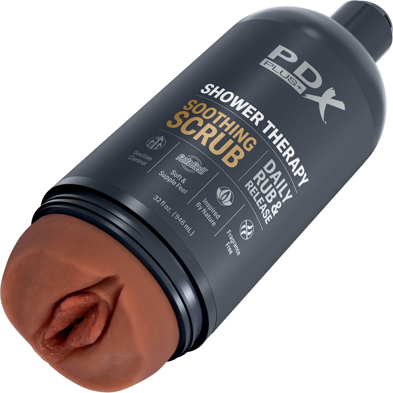 PDX Plus Shower Therapy Soothing Scrub Discreet Penis Stroker By Pipedream - Chocolate