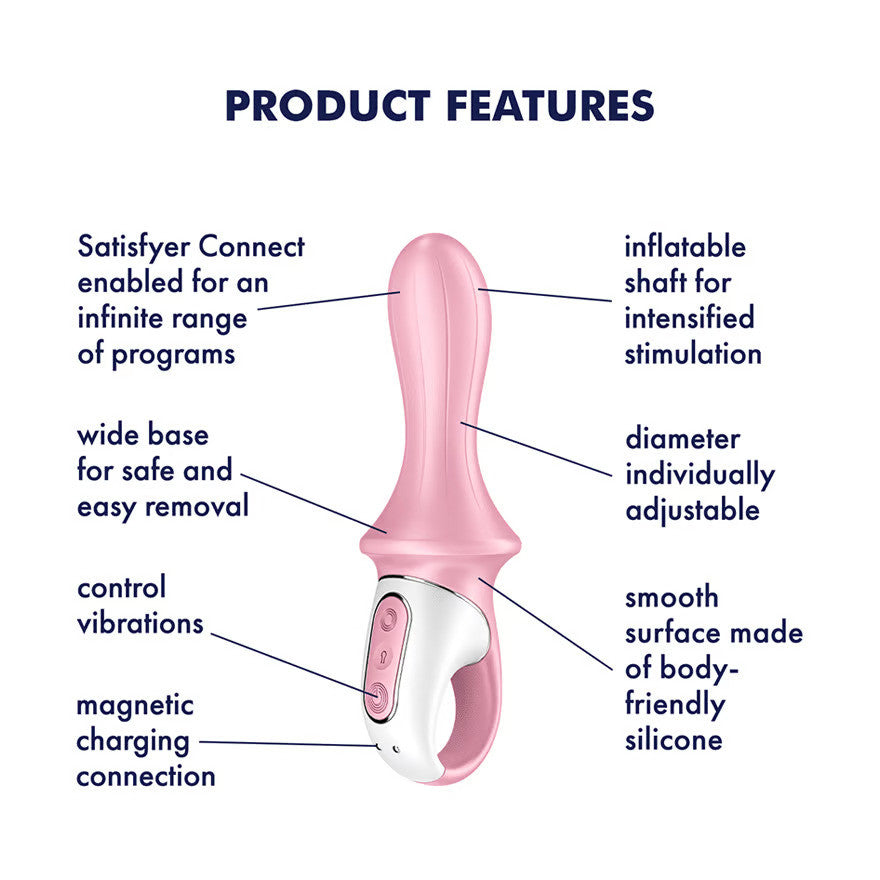 Satisfyer Air Pump Booty 5+ App Enabled Inflatable 12-Function Vibrating Anal Probe - Pink