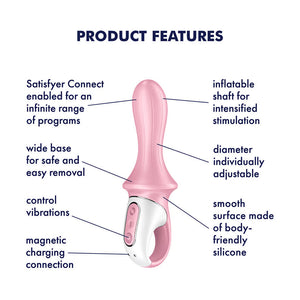 Satisfyer Air Pump Booty 5+ App Enabled Inflatable 12-Function Vibrating Anal Probe - Pink