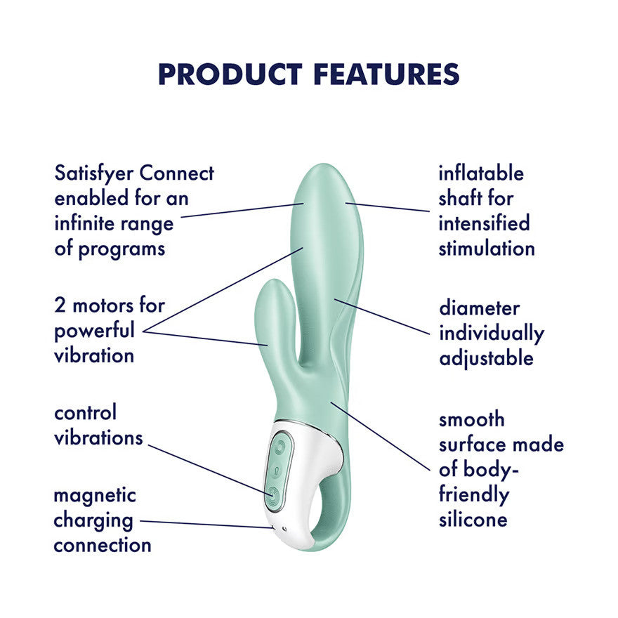 Satisfyer Air Pump Bunny 5+ Rechargeable Inflatable App Enabled 12-Function Dual Stimulation Vibrator - Mint