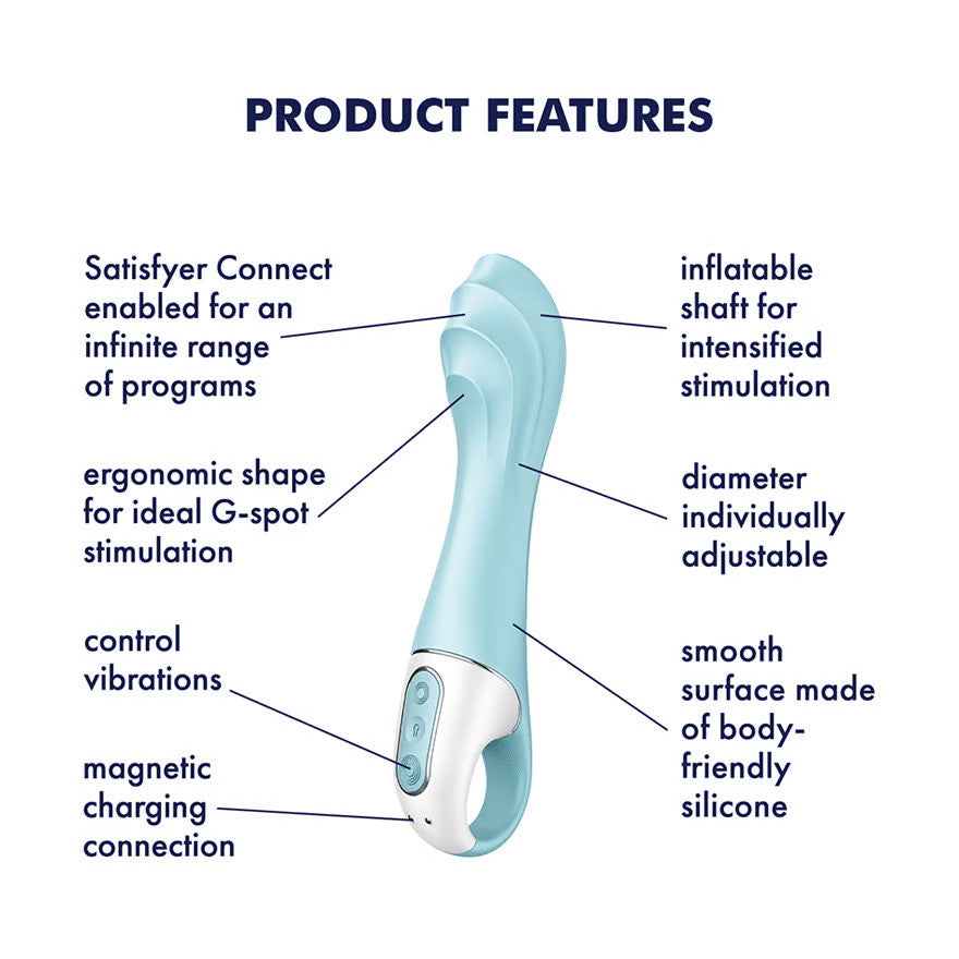 Satisfyer Air Pump Vibrator 5+ App Enabled Inflatable 12-Function G-Spot Vibrator - Blue