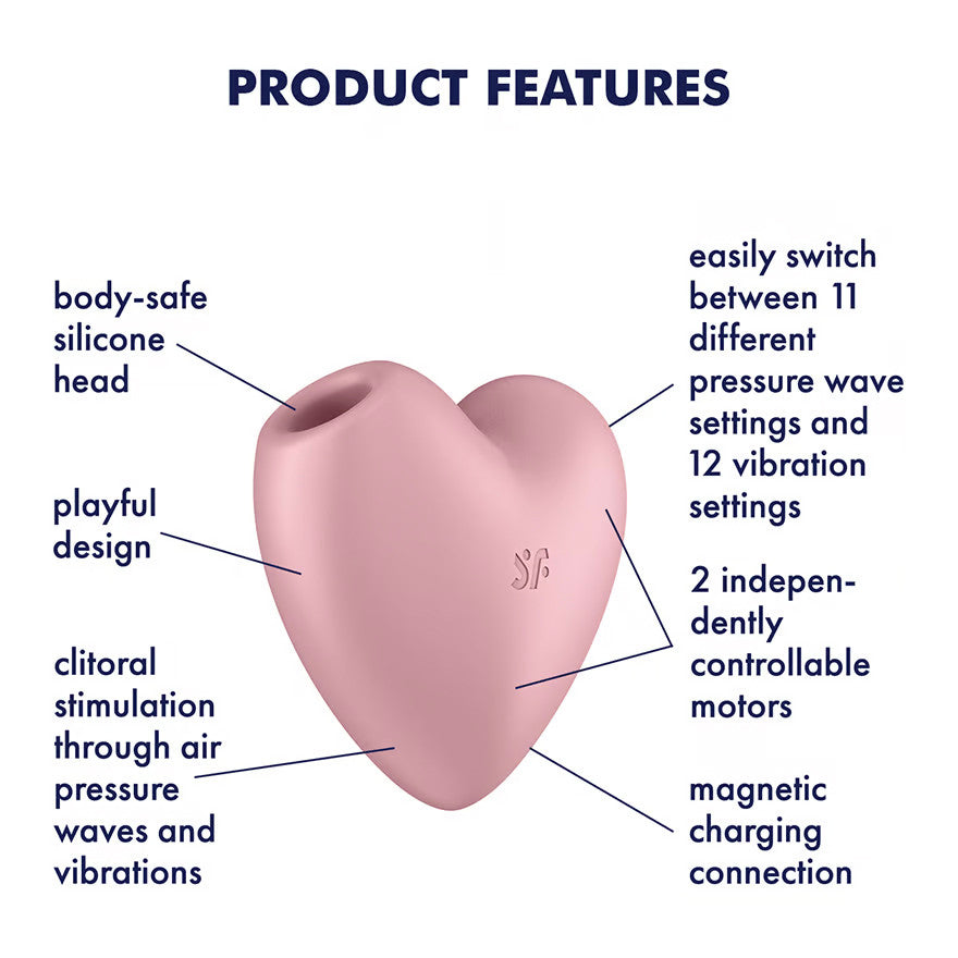 Satisfyer Cutie Heart Pressure Wave Rechargeable Waterproof Clitoral Stimulator - Pink