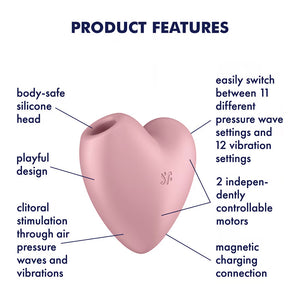 Satisfyer Cutie Heart Pressure Wave Rechargeable Waterproof Clitoral Stimulator - Pink