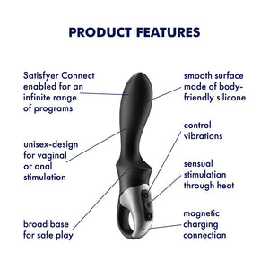 Satisfyer Heat Climax App Enabled Rechargeable Warming 12-Function Vibrating Anal Probe - Black