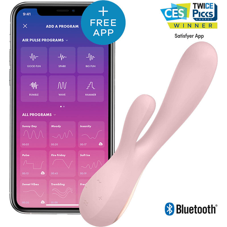 Satisfyer Mono Flex Rechargeable Waterproof App Enabled Rabbit Vibrator - Pink