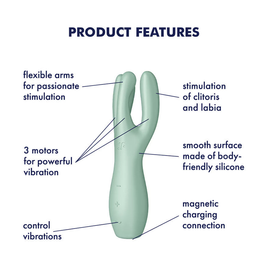 Satisfyer Threesome 3 Rechargeable Waterproof 12-Function Dual Stimulation Vibrator - Mint
