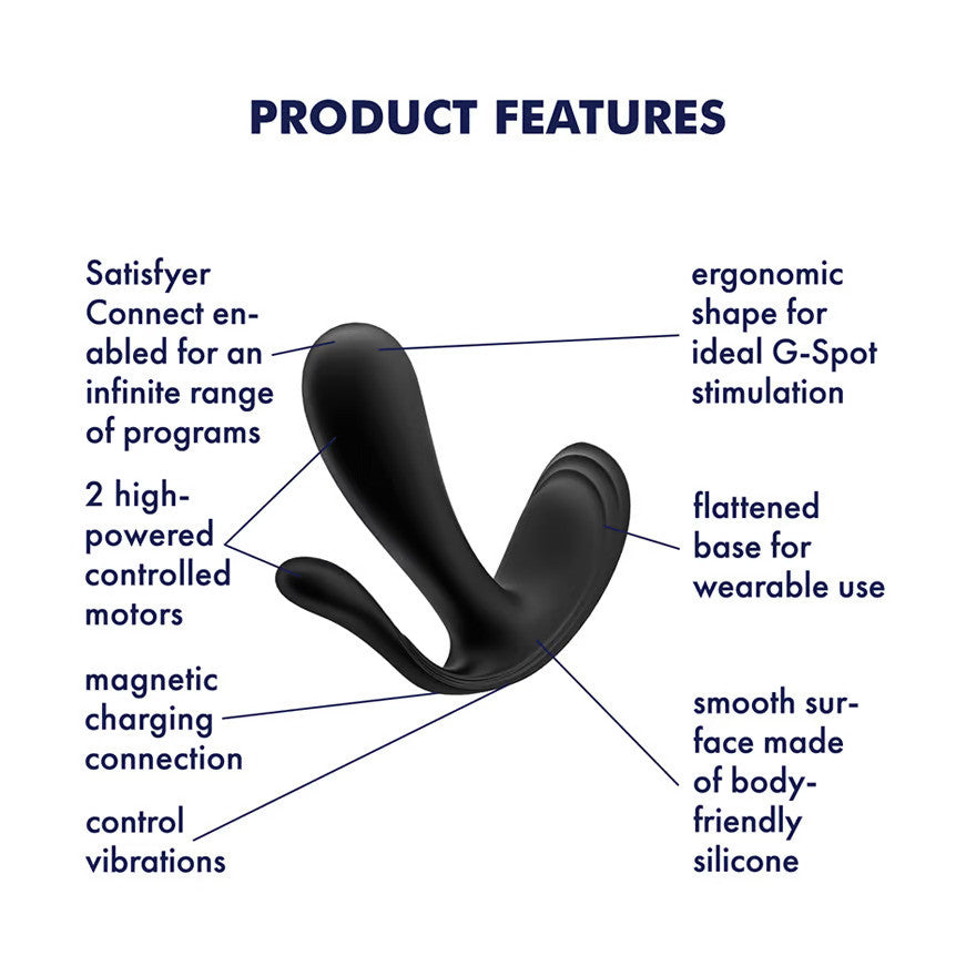 Satisfyer Top Secret+ Rechargeable Wearable App Enabled 12-Function Triple Stimulation Vibrator - Black