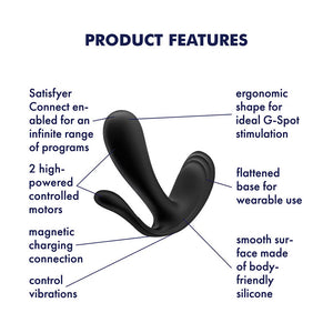 Satisfyer Top Secret+ Rechargeable Wearable App Enabled 12-Function Triple Stimulation Vibrator - Black