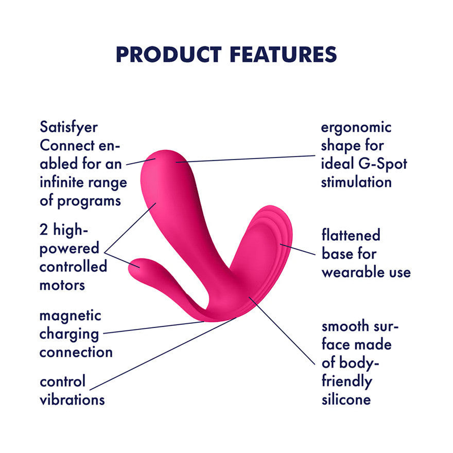 Satisfyer Top Secret+ Rechargeable Wearable App Enabled 12-Function Triple Stimulation Vibrator - Pink