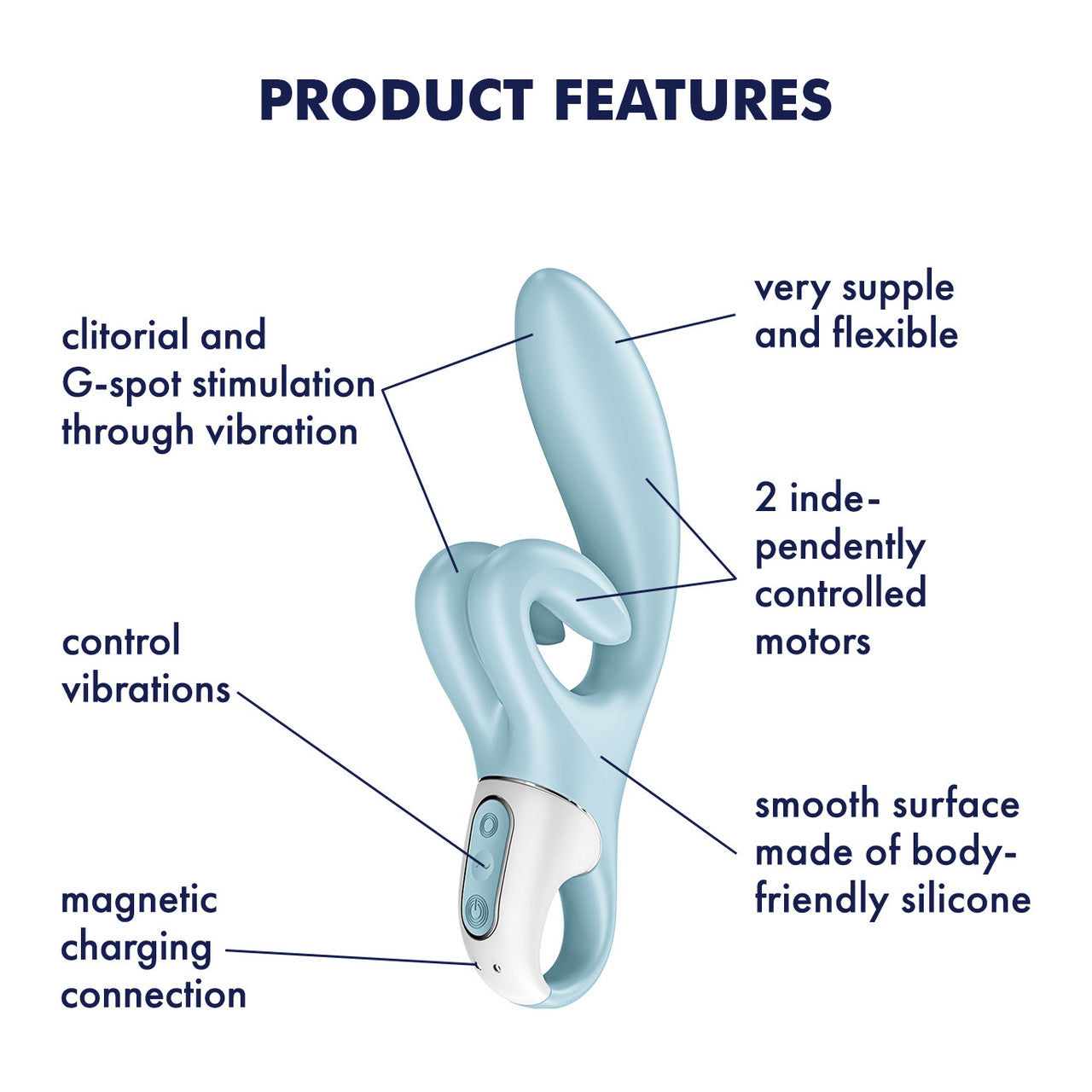 Satisfyer Touch Me Silicone Rechargeable Flexible Dual Stimulation Vibrator - Blue