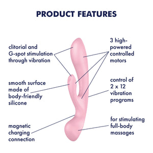 Satisfyer Triple Oh Silicone Combination Dual Stimulation & Wand Style Vibrator - Pink