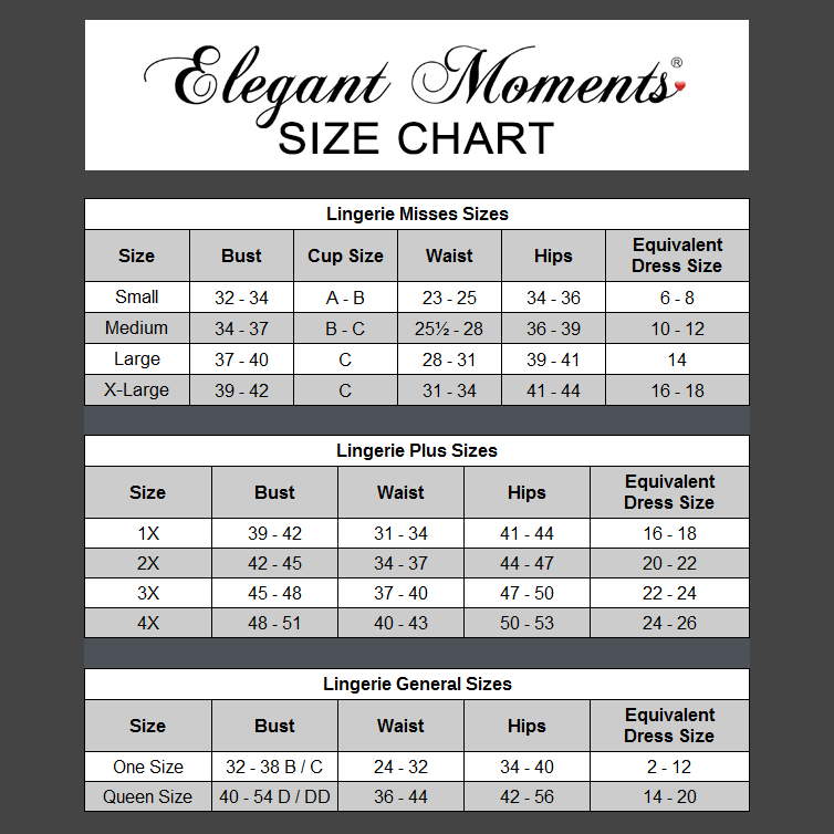 Elegant Moments Size Chart