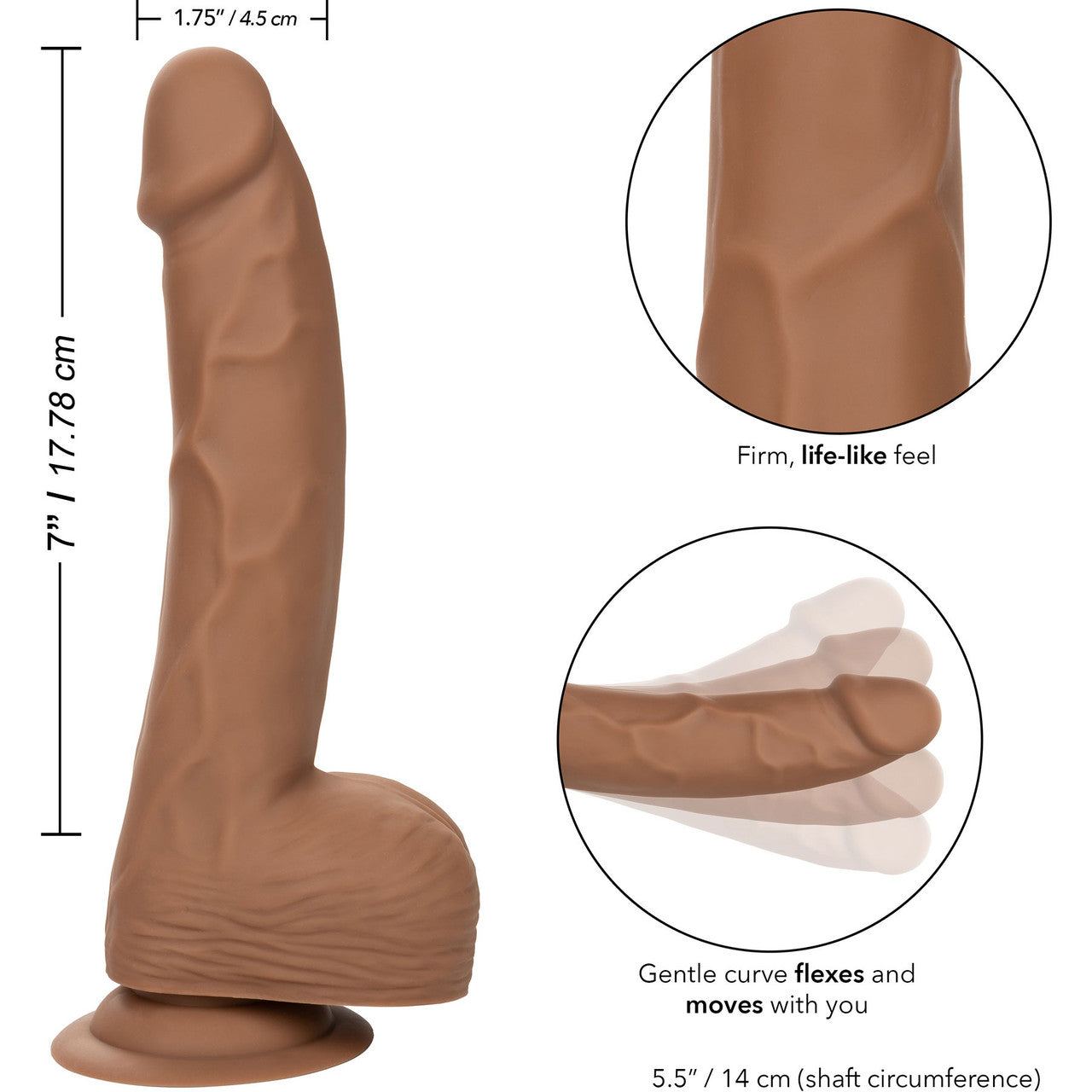 Silicone Studs Realistic 8" Suction Cup Dildo - Caramel