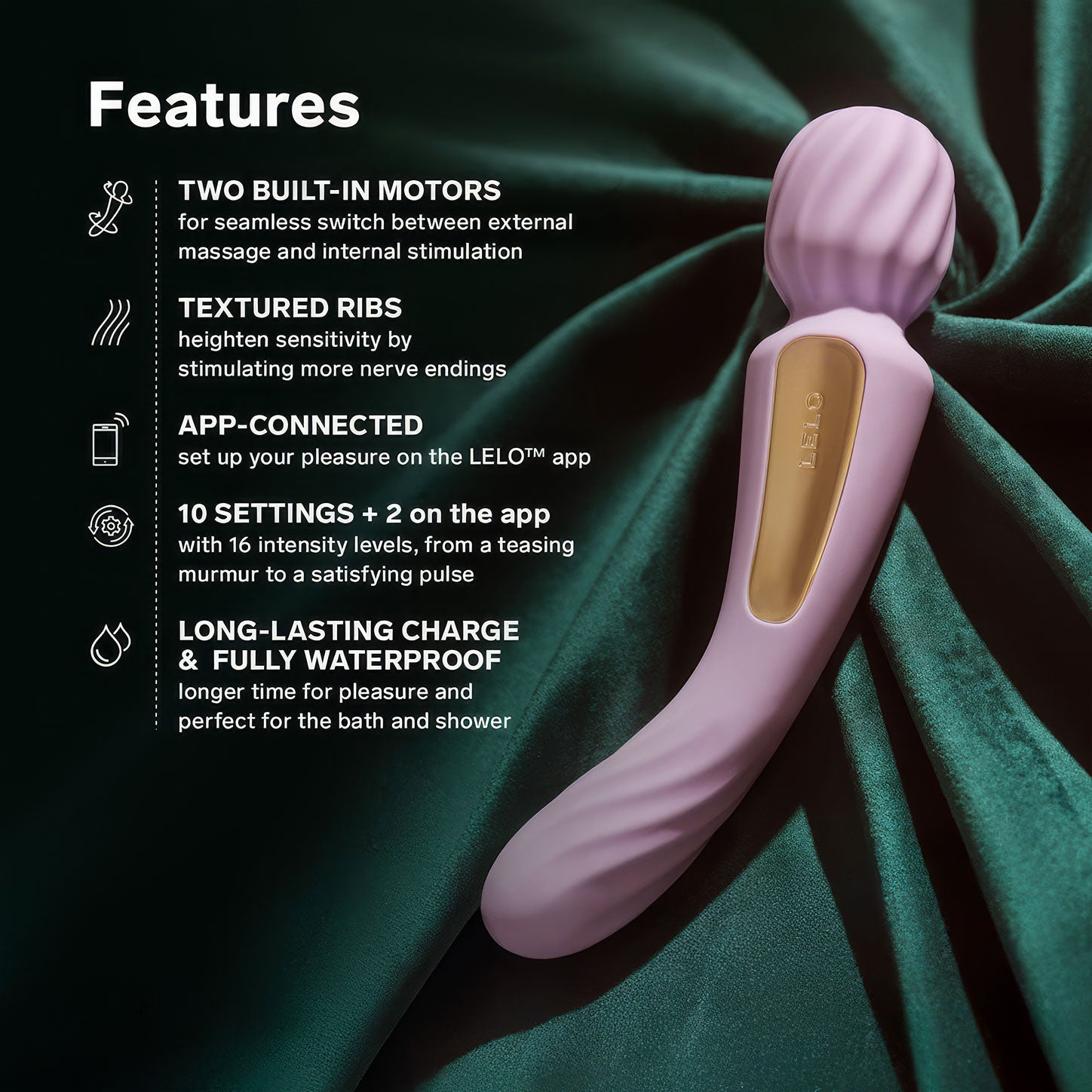 LELO SWITCH™ Double-Sided Silicone Wand Style Vibrator - Features