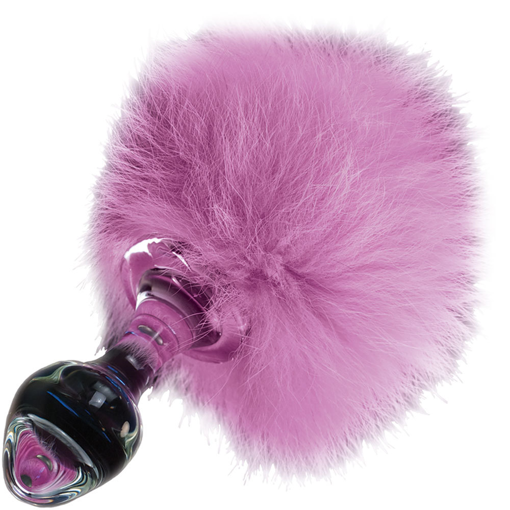 Magnetic Pink Bunny Tail Glass Butt Plug By Crystal Delights